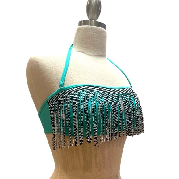 SINCE- Blue and Black Fringe Bikini Top with Halter Straps - Picture 2 of 5
